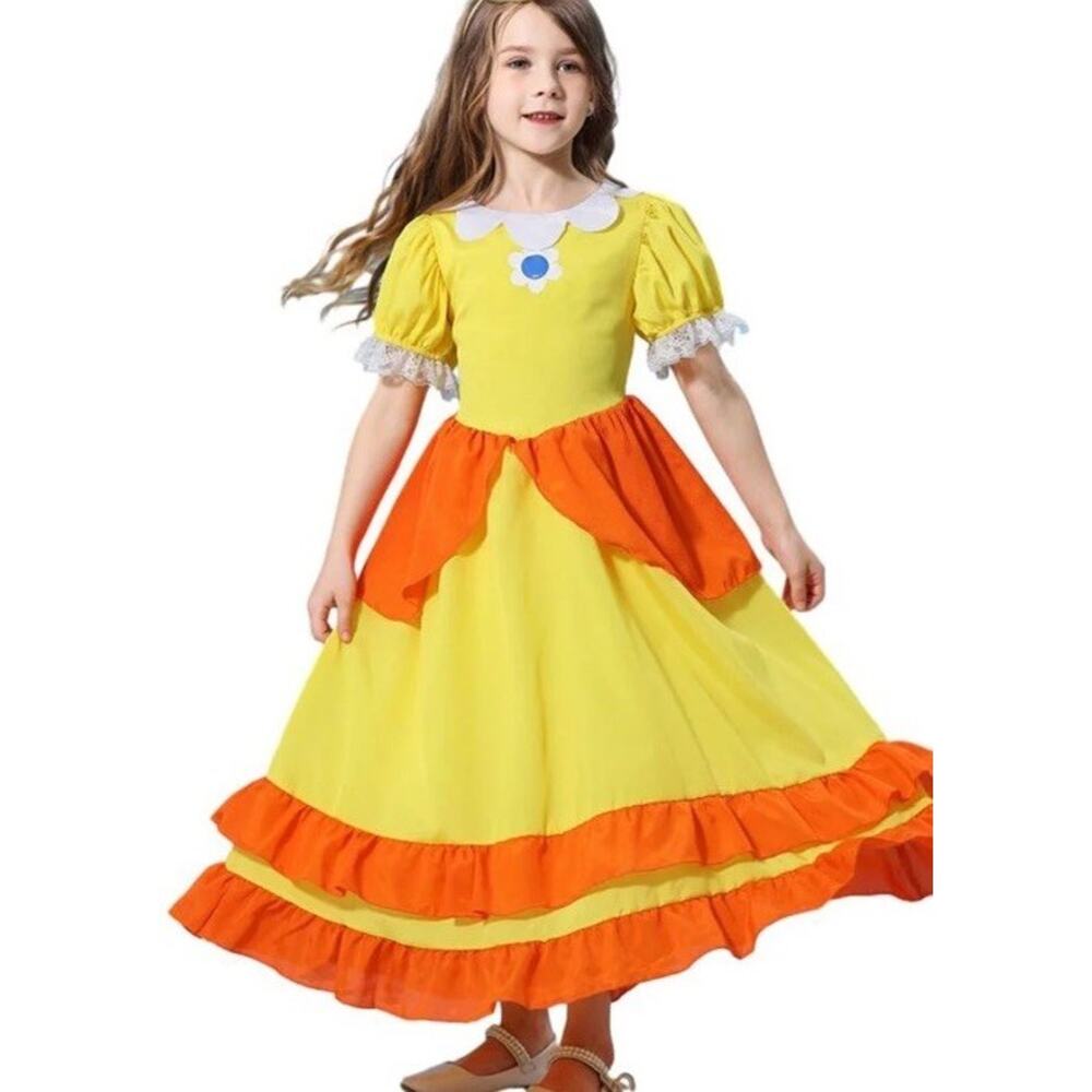Super Mario Brothers Princess Peach Costume Dress Girls M 8 Yellow Flower